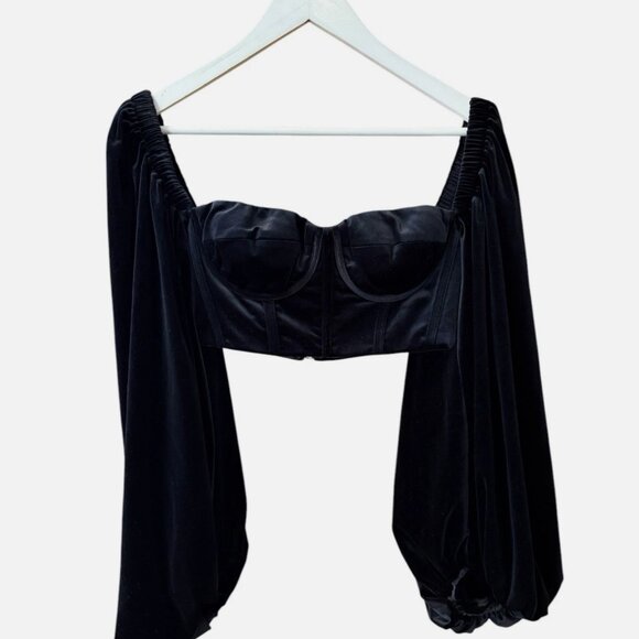 Bronx and Banco Maria Black Velvet Retro Glam Crop Top Women's size XS/US 2 - Picture 4 of 12